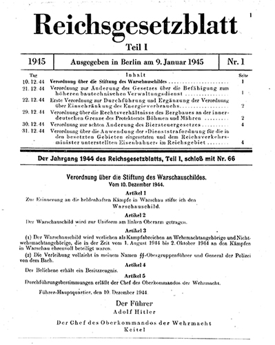 confirmation of Warsaw Shield Reichsgesetzblatt